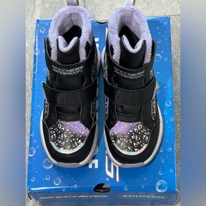 Skechers Kids Black and Purple Waterproof Boots